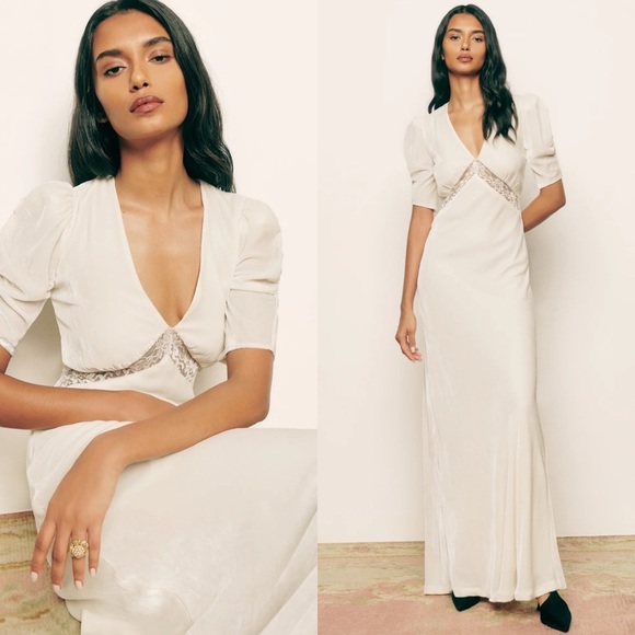 Reformation Malaga Velvet maxi Dress in Fior Di Latte size 2 NEW! New with tags! - Picture 13 of 13